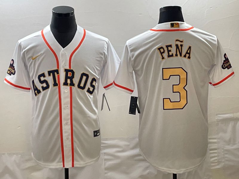 Men Houston Astros #3 Pena White Gold Game 2025 Nike MLB Jersey style 4